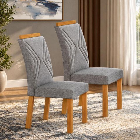 Cadeira para Mesa de Jantar Clara Plus Kit 2 Peças Cinamomo Linho Cinza - Leifer