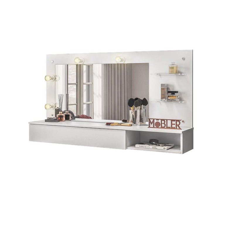 Penteadeira Camarim Suspensa com Luz no Espelho Visivel:branco Penteadeira Camarim Suspensa com Luz no Espelho Visivel:branco