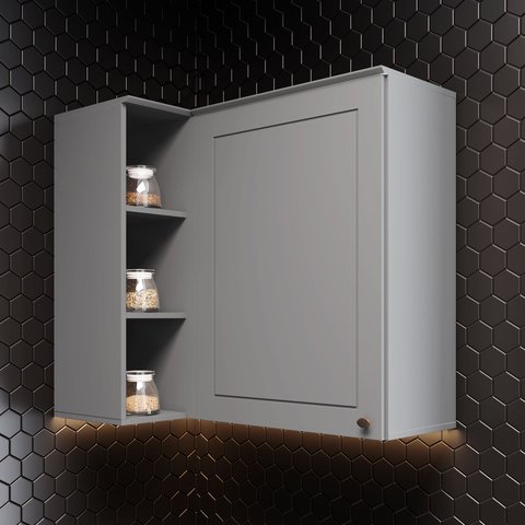 Armário Aéreo Canto Reto 94cm 100% MDF com 1 Porta e Nicho Cinza Americana