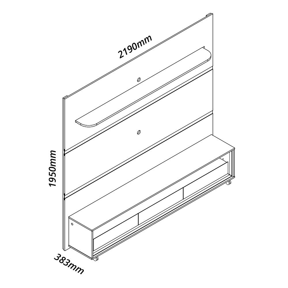 Painel e Rack Led Rodízios Royal Requinte 212 Off White Naturale - Gelius - 4