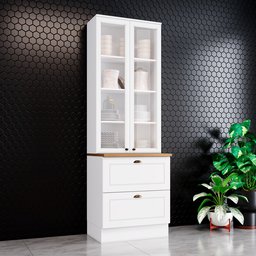Paneleiro 2 Portas de Vidro 2 Gavetas Branco com Tampo Americana - 1