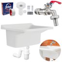 Ver imagem 1 de Tanque de Plástico 22l para Lavanderia Branco + Sifão Copo Universal Sanfonado + Fita Veda Rosca + T