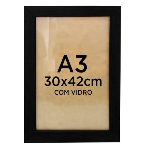 Moldura Quadro A3 30 x 42 cm Diploma Certificado Foto com Vidro Empório do Adesivo Moldura Preta 04 
