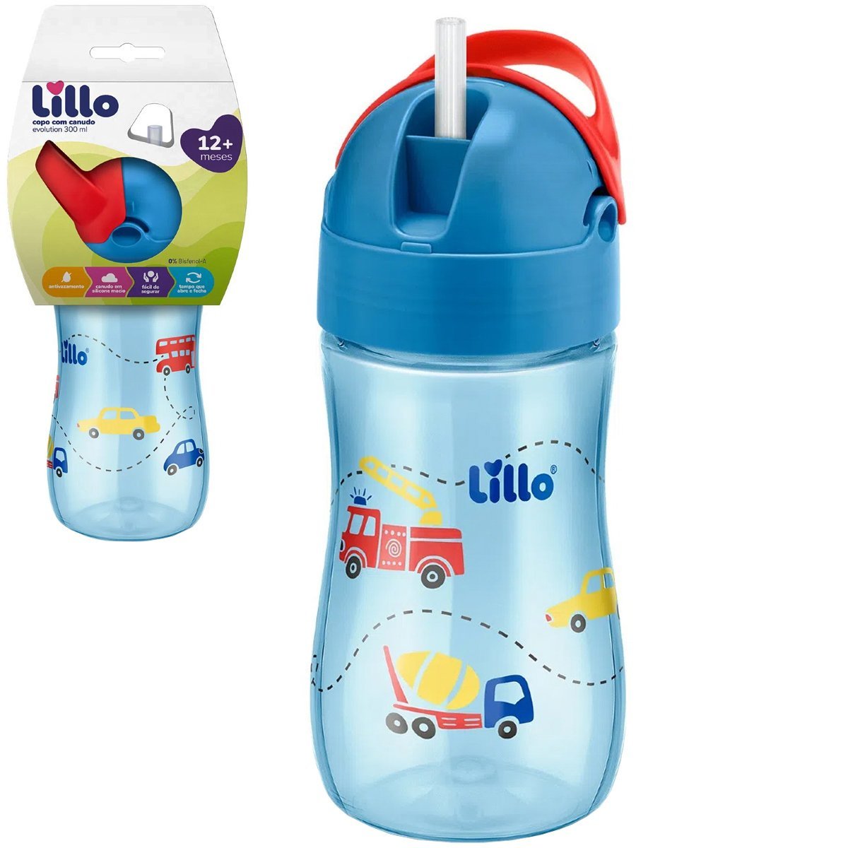 Copo Infantil com Canudo e Alças Antivazamento 300ml Canudo de Silicone ...