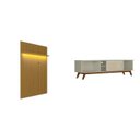 Ver imagem 2 de Rack Painel Ripado Retrô com LED MDF 177cmx218cm Pés em Madeira Maciça London 70” Panamá Porta Deslizante Marrom Off White Bege Acetinado/Cedro Freijó