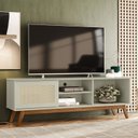 Ver imagem 6 de Rack Painel Ripado Retrô com LED MDF 177cmx218cm Pés em Madeira Maciça London 70” Panamá Porta Deslizante Marrom Off White Bege Acetinado/Cedro Freijó