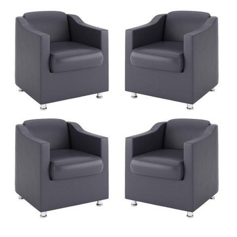 Kit 4 Poltronas Decorativas Para Recepção Courino Cinza