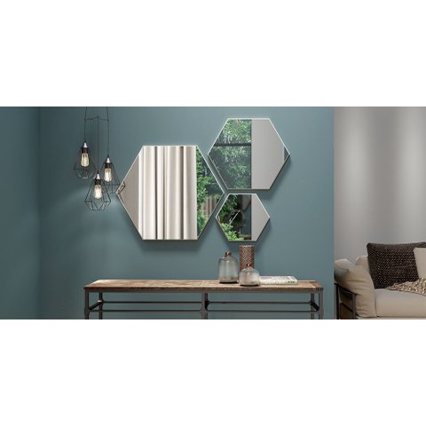 Kit Conjunto de Painéis Decorativos Espelhados Hexagono 3 Peças Es13 Dalla Costa -off White