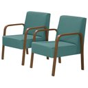 Ver imagem 1 de Kit 2 Poltronas 1 Lugar Jade Braço Madeira D Salla Turquesa