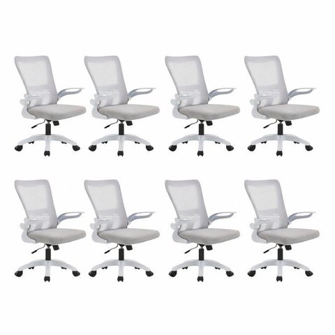 Kit com 8 Cadeiras de Escritório Diretor com Sistema Relax Baltimore Cinza/Branco Rivatti