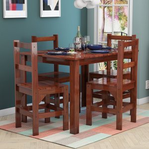 Conjunto Sala de Jantar 1 Mesa Tampo Madeira Maciça Quadrado 4 Cadeiras 