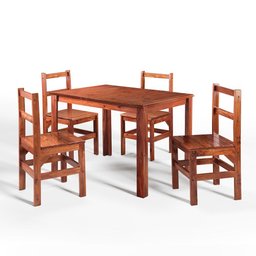 Conjunto Sala de Jantar 1 Mesa Tampo Madeira Maciça Quadrado 4 Cadeiras  - 2