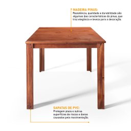 Conjunto Sala de Jantar 1 Mesa Tampo Madeira Maciça Quadrado 4 Cadeiras  - 4