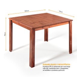Conjunto Sala de Jantar 1 Mesa Tampo Madeira Maciça Quadrado 4 Cadeiras  - 5