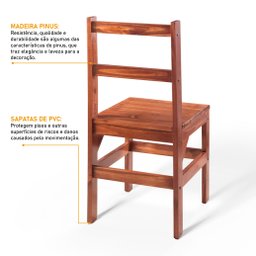 Conjunto Sala de Jantar 1 Mesa Tampo Madeira Maciça Quadrado 4 Cadeiras  - 9