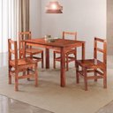 Ver imagem 1 de Conjunto Sala de Jantar 1 Mesa Tampo Madeira Maciça Quadrado 4 Cadeiras 