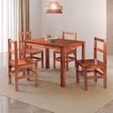 Ver imagem 1 de Conjunto Sala de Jantar 1 Mesa Tampo Madeira Maciça Quadrado 4 Cadeiras Marrom/Mogano