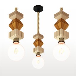 2 Pendentes Verticais de Madeira Corda Jaspe com Lâmpada 4w - 3