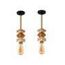 2 Pendentes Verticais de Madeira Corda Jaspe com Lâmpada 4w - 1