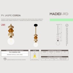 2 Pendentes Verticais de Madeira Corda Jaspe com Lâmpada 4w - 5