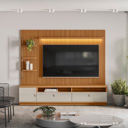 Rack com Painel para TV até 75 Polegadas com Ripado e LED 1 Porta 2 Gavetas Ouro Preto - 5
