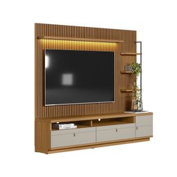Rack com Painel para TV até 75 Polegadas com Ripado e LED 1 Porta 2 Gavetas Ouro Preto - 2