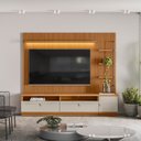 Ver imagem 1 de Rack com Painel Ripado para TV até 75 Polegadas com LED MDF 224CMX198CM 1 Porta 2 Gavetas Ouro Preto Marrom