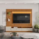 Ver imagem 5 de Rack com Painel Ripado para TV até 75 Polegadas com LED MDF 224CMX198CM 1 Porta 2 Gavetas Ouro Preto Marrom