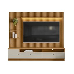 Rack com Painel para TV até 75 Polegadas com Ripado e LED 1 Porta 2 Gavetas Ouro Preto - 4