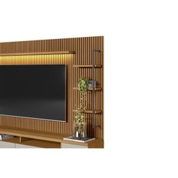 Rack com Painel para TV até 75 Polegadas com Ripado e LED 1 Porta 2 Gavetas Ouro Preto - 7