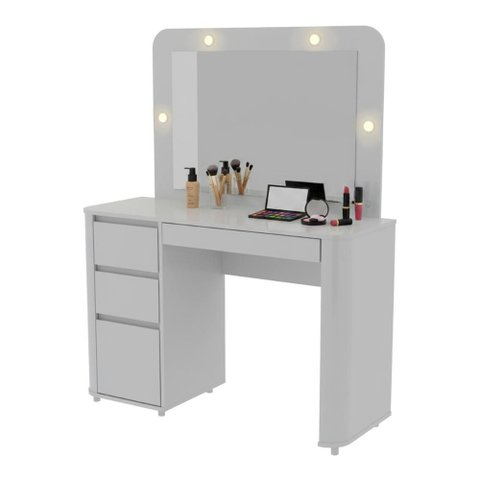 Penteadeira Camarim com Espelho e LED 4 Gavetas 105,7cm Multimóveis CR35550 Branco