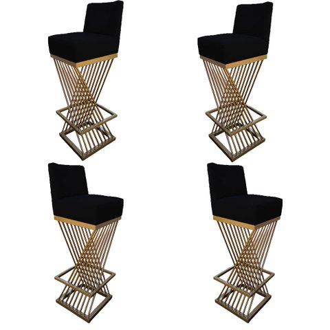Kit 04 Banquetas Luma Base de Ferro Sued Preto - D'classe Decor