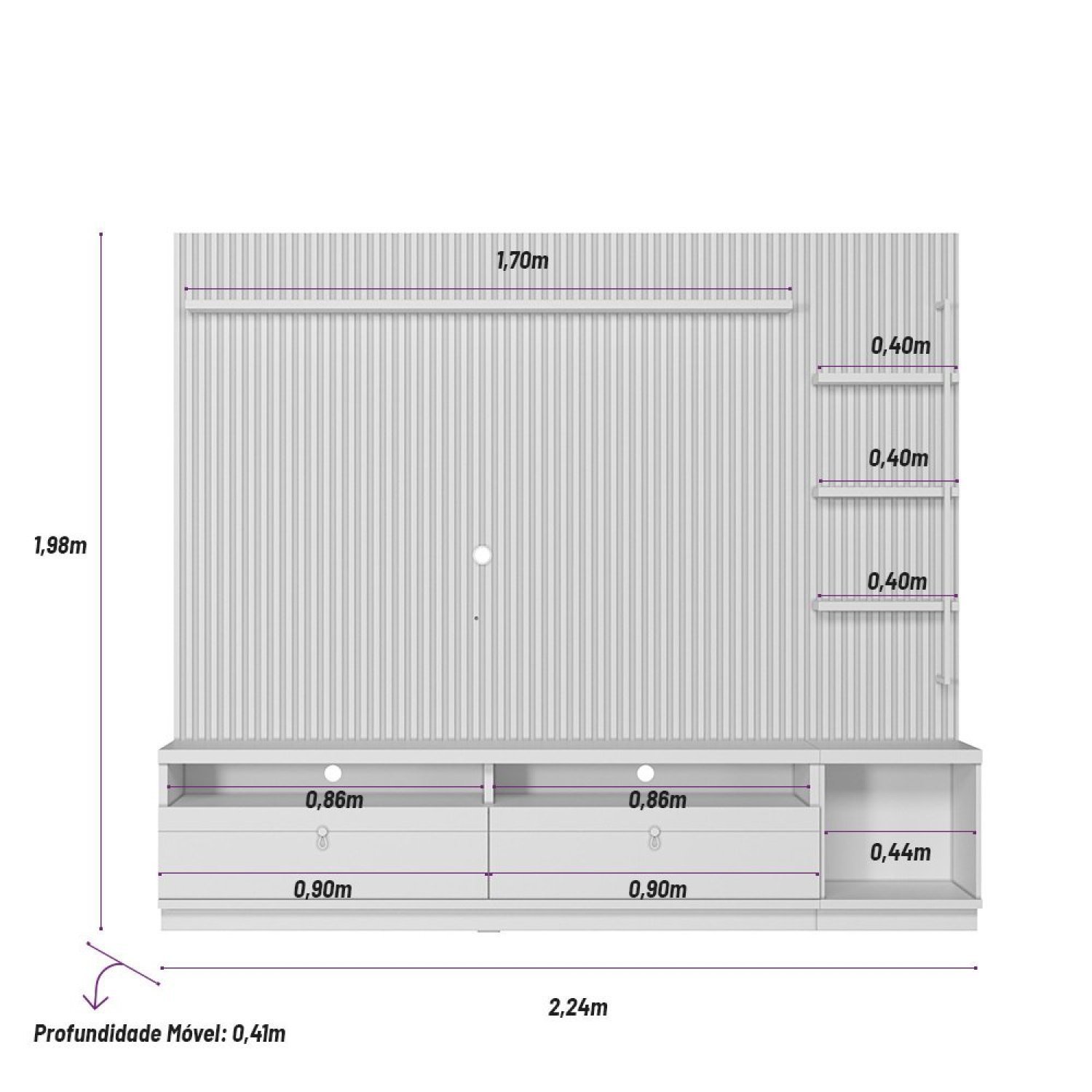 Rack com Painel e Módulo para TV até 75 Polegadas com LED 1 Porta 2 Gavetas Linea Brasil - 3