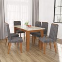 Ver imagem 1 de Conjunto Sala de Jantar Mesa Tampo de Vidro Fidelitá Génova com 6 Cadeiras Freijó/Off-White