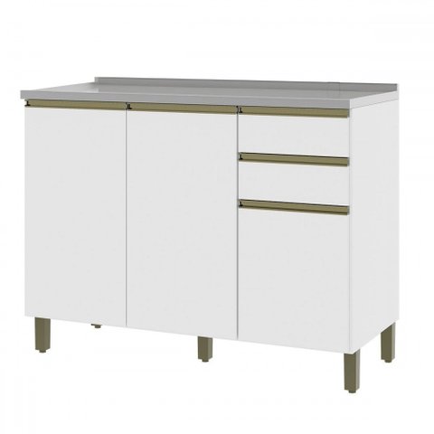 Balcão de Cozinha para Pia 120 Cm 3 Portas 2 Gavetas Branco 6123.3 - Indékes