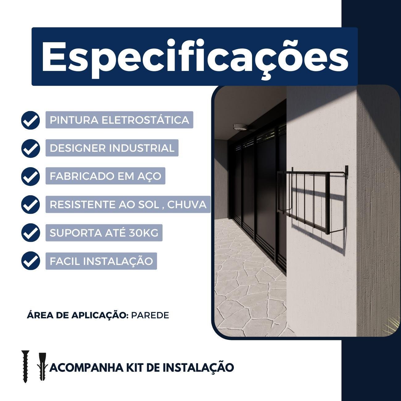 Lixeira Residencial Retrátil Externa de Parede Preto Fosco