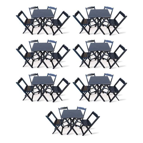 Kit 7 Conjunto Com Jogo De Mesa 70x70 Com 4 Cadeiras Dobráveis Preto Cor: Preto