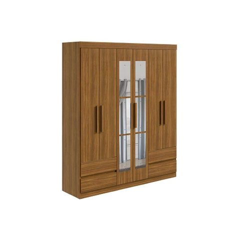 Guarda Roupa Solteiro 6 Portas e 4 Gavetas C/ Espelho Zeus Rovere - Lopas