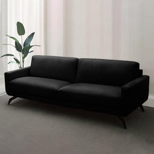 Sofá Decorativo Thalia 3 Lugares Sala de Estar 240cm Pés em Aço Couro Preto G88 - Gran Belo