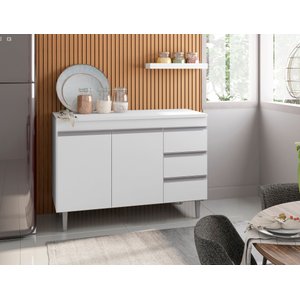 Balcão Gabinete P/ Pia Andreia com Tampo 100 Cm Ajl Móveis - Branco