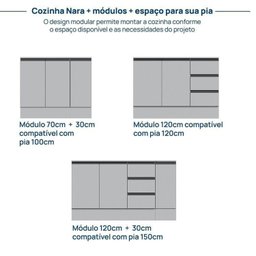 Cozinha Modulada 8 Peças 4 Aéreos 3 Balcões 1 Torre Quente Nara CabeCasa MadeiraMadeira - 18