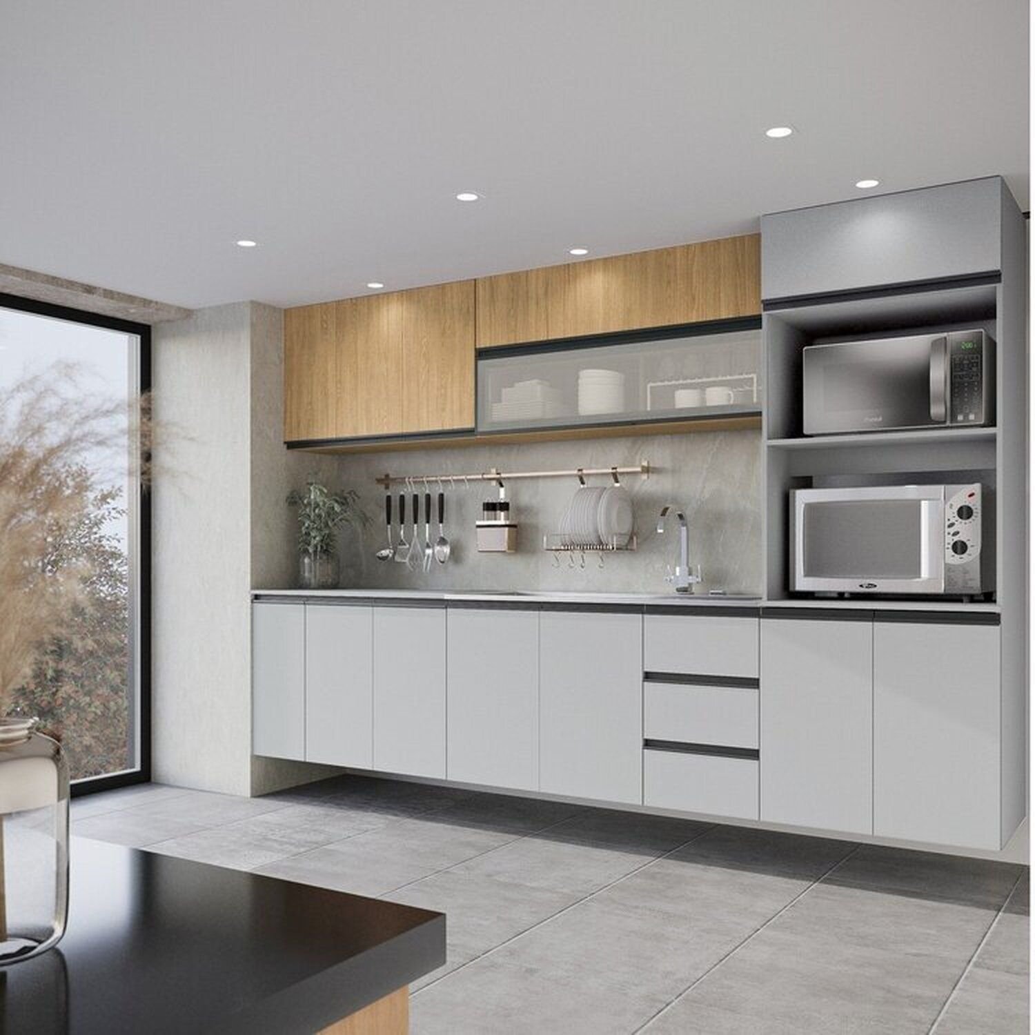Cozinha Modulada 8 Peças 4 Aéreos 3 Balcões 1 Torre Quente Nara Cabecasa Madeiramadeira