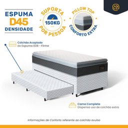 Cama Box com Colchao de Espuma D45 Pillow Top Fort Comfort + Auxiliar de Espuma Unique Solteiro 88cm - 4