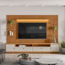 Ver imagem 1 de Rack com Painel para TV até 75 Polegadas Ripado com LED MDF Marrom 198x268cm Ouro Preto
