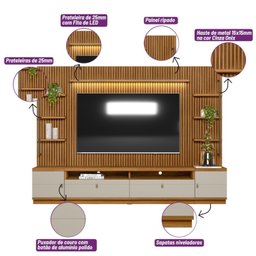 Rack com Painel para TV até 75 Polegadas com Ripado e LED 2 Portas Ouro Preto - 6