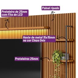 Rack com Painel para TV até 75 Polegadas com Ripado e LED 2 Portas Ouro Preto - 7