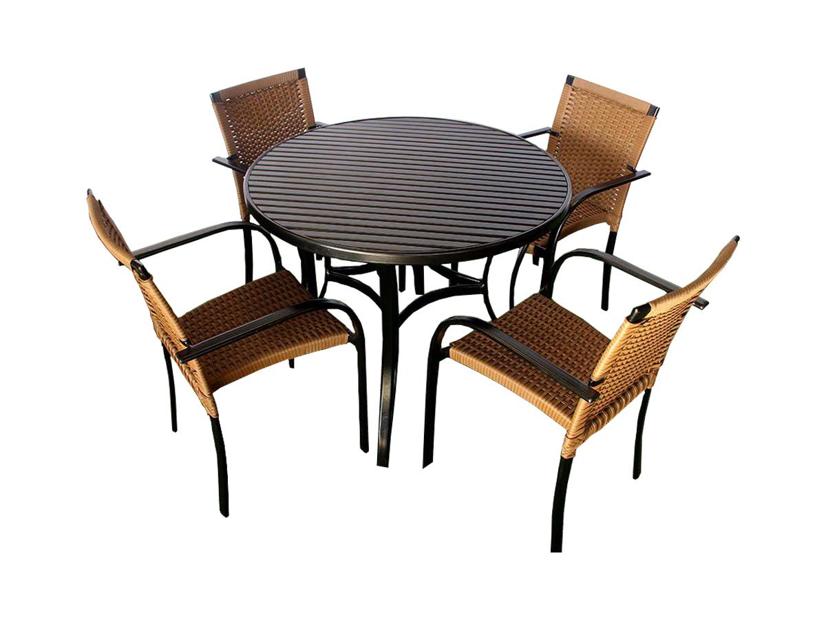Kit 4 Cadeiras e Mesa com Tampo Ripado em Alumínio e Ombrelone para Piscina, Jardim, Edícula, Á - Av - 2