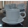 Jogo 6 Xícaras de Café e Chá com Pires - 150ml Empilháveis - Kit Porcelana Branca - 4