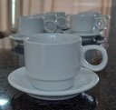 Ver imagem 4 de Jogo 6 Xícaras de Café e Chá com Pires - 150ml Empilháveis - Kit Porcelana Branca