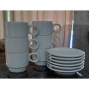 Ver imagem 2 de Jogo 6 Xícaras de Café e Chá com Pires - 150ml Empilháveis - Kit Porcelana Branca